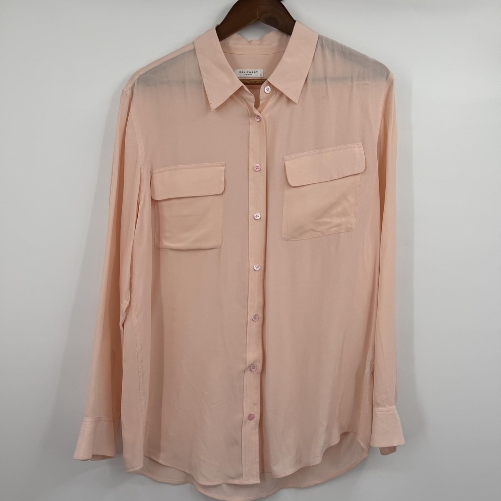 EQUIPMENT FEMME Shirt Womens Large Pink Silk Button Pockets Lightweight Blouse